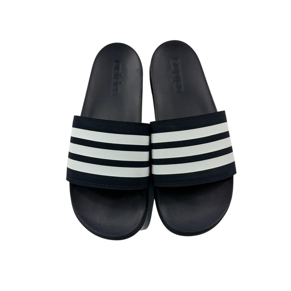 Adidas Adilette Comfort Slides Black White Stripe Sandals Men 9 Women 10 NEW